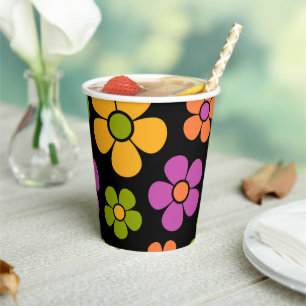 Reto 1960s Style Mid Mod Floral Pattern Paper Cups