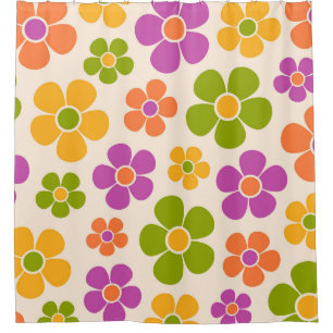 Reto 1960s Style Mid Mod Floral Pattern Shower Curtain