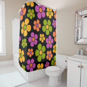 Reto 1960s Style Mid Mod Floral Pattern Shower Curtain