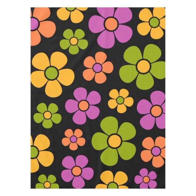 Reto 1960s Style Mid Mod Floral Pattern Tablecloth (Front)