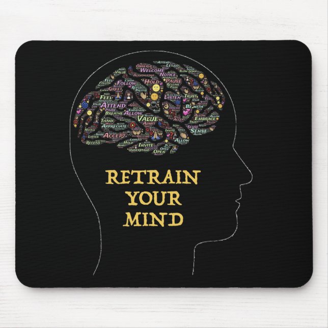 Retrain Your Mind Inspirational Word Art Design    Mouse Mat (Front)