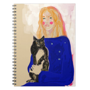 retrato de mujer con gato arte notebook