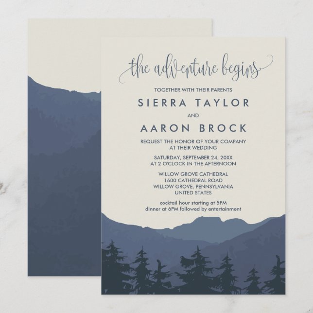 Retreat to the Mountains Adventure Begins Wedding Invitation (Front/Back)