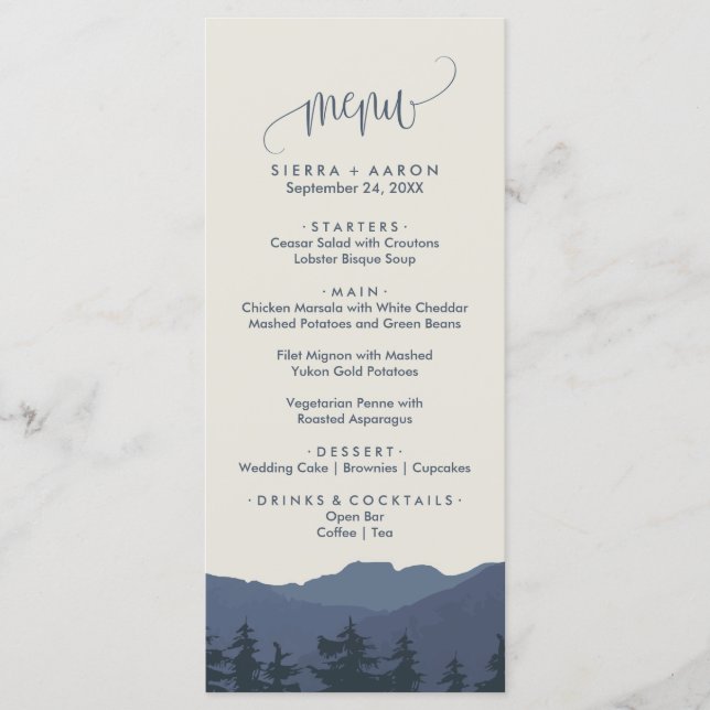 Retreat to the Mountains Dinner Menu Card (Front)