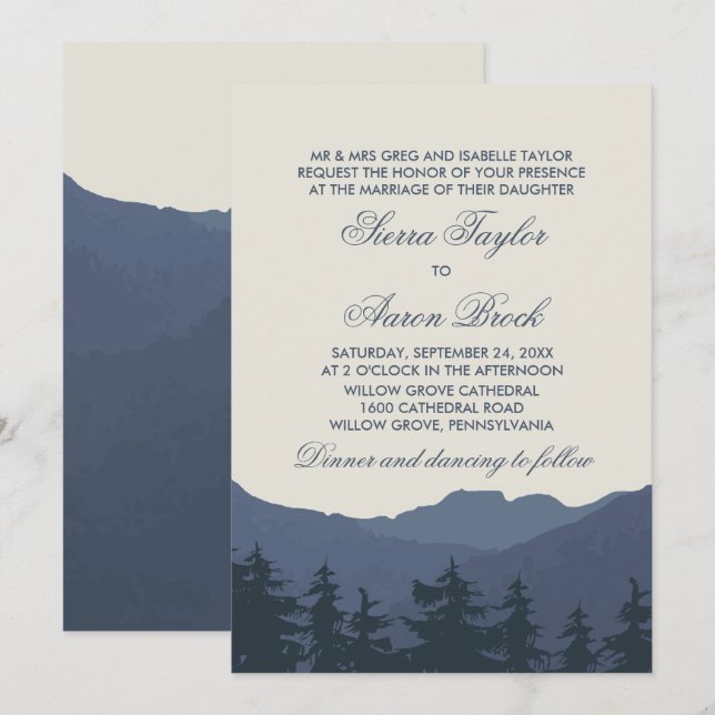 Retreat to the Mountains Formal Wedding Invitation (Front/Back)