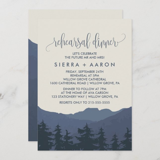 Retreat to the Mountains Rehearsal Dinner Invitation (Front/Back)