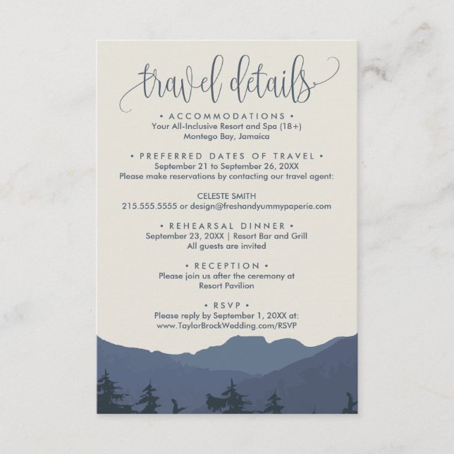 Retreat to the Mountains Travel Details Card (Front)