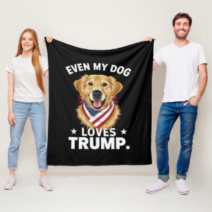 Retriever Even My Dog Loves Trump USA Flag Fleece Blanket
