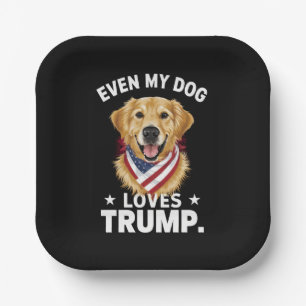 Retriever Even My Dog Loves Trump USA Flag Paper Plate