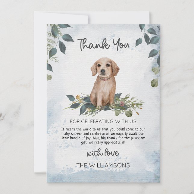 Retriever Puppy Watercolor Dog Baby Shower  Thank You Card (Front)