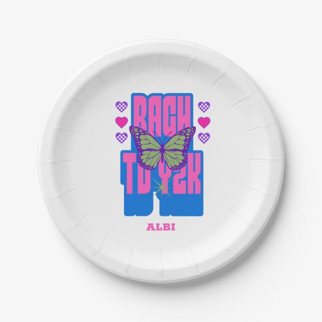 retro 00s bachelorette party paper plate (Front)