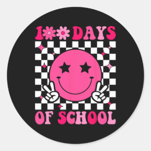 Retro 100 Days Of School Kids Teachers 100th Day G Classic Round Sticker