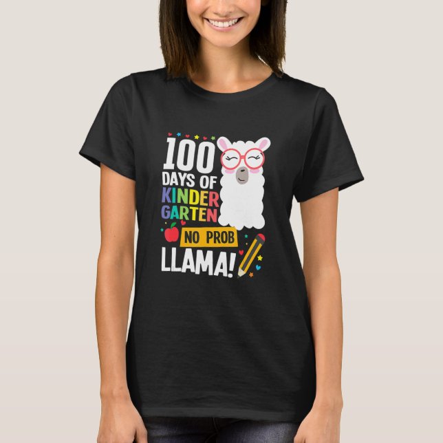 Retro 100 Days Of School Kindergarten Llama Girl B T-Shirt (Front)