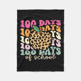 Retro 100 Days Of School Leopard Teacher 100th Day Fleece Blanket