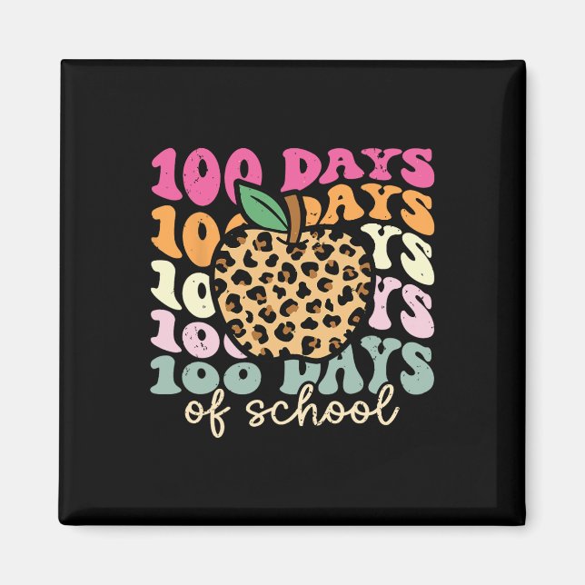 Retro 100 Days Of School Leopard Teacher 100th Day Magnet (Front)