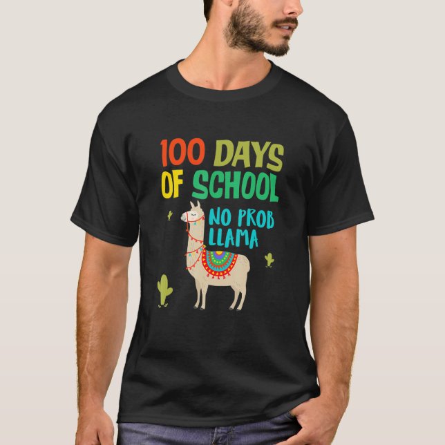 Retro 100 Days Of School No Prob LLAMA Shirt (Front)