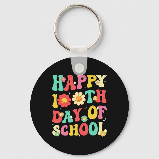 Retro 100 Days Of School Teachers Students 100th D Key Ring (Front)