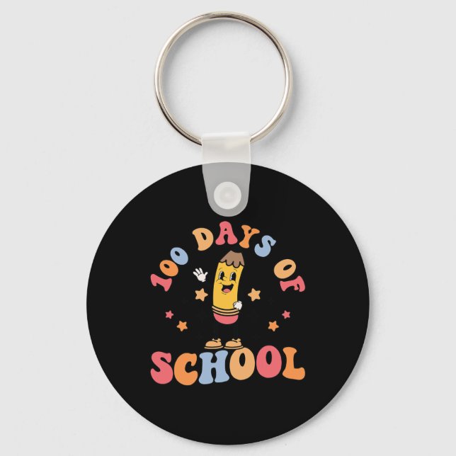 Retro 100 Days Of School Teachers Students 100th D Key Ring (Front)