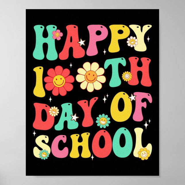 Retro 100 Days Of School Teachers Students 100th D Poster (Front)