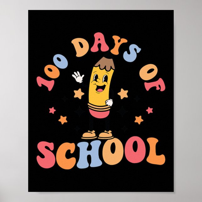 Retro 100 Days Of School Teachers Students 100th D Poster (Front)