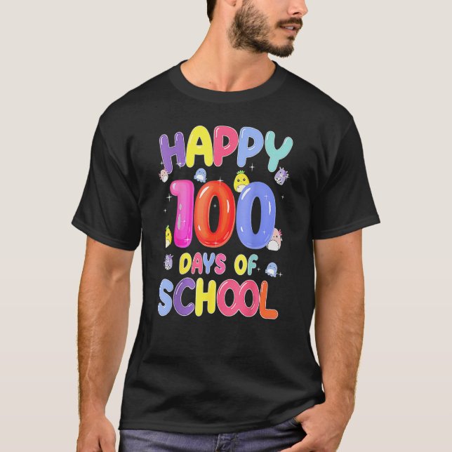Retro 100th Day Of School Teachers Kids Child Happ T-Shirt (Front)