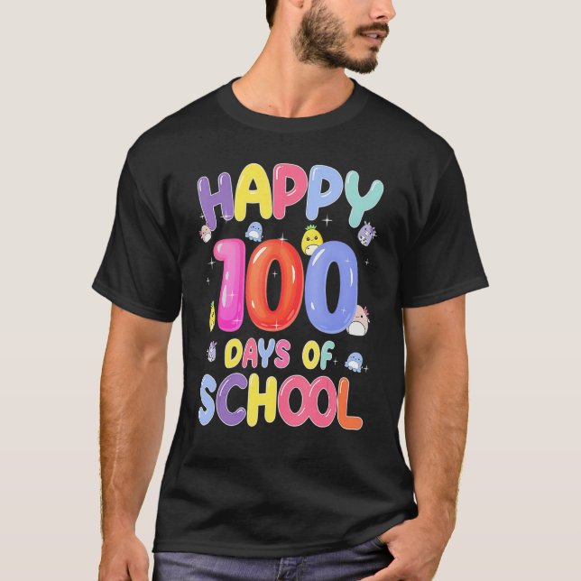 Retro 100th Day of School Teachers Kids Child Happ T-Shirt (Front)