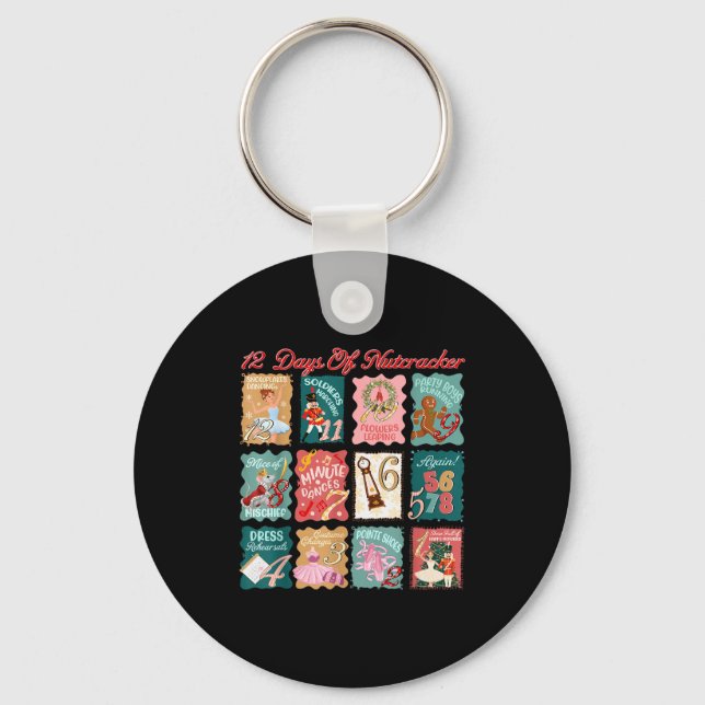 Retro 12 Days Of Nutcracker Ballet Fairy Plum Ging Key Ring (Front)