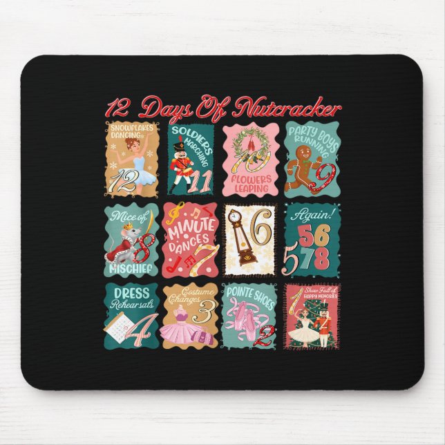 Retro 12 Days Of Nutcracker Ballet Fairy Plum Ging Mouse Mat (Front)