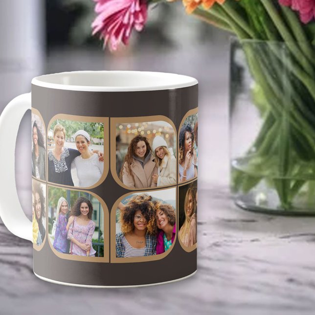 Retro 12 Photo Pinwheel Flower Petal Brown Coffee Mug (Creator Uploaded)