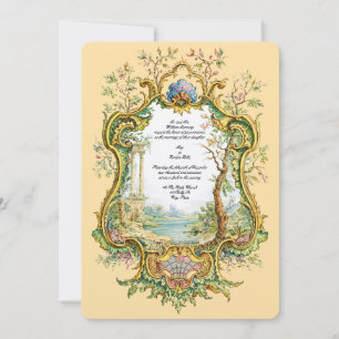 Retro 1738 Baroque Rococo Color Cartouche Wedding  Invitation
