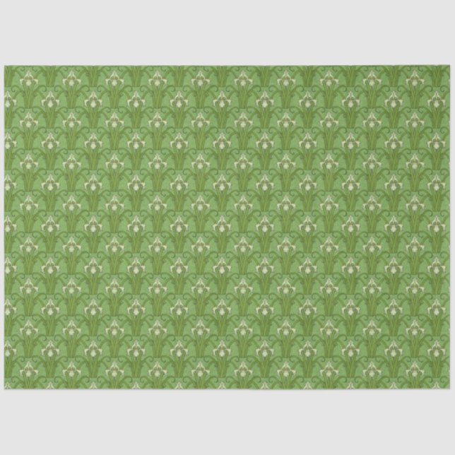 Retro 1880s Victorian Emerald Green Irises Print Tissue Paper (Front)