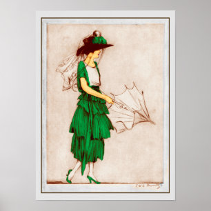 Retro 1920 Lady in Green Dress Poster