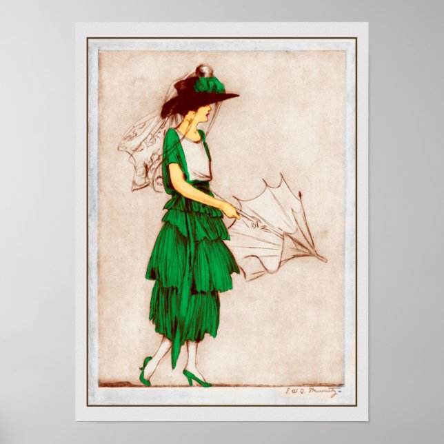 Retro 1920 Lady in Green Dress Poster (Front)