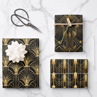 Retro 1920s Art Deco Gold Pattern Geometric Gift Wrapping Paper Sheet