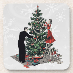 Retro 1940s Christmas Tree Coaster