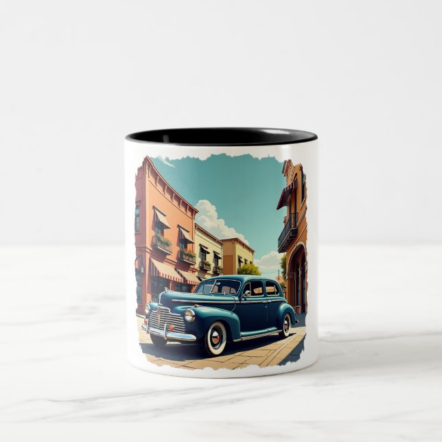 Retro 1940s Classic Car T-Shirt Two-Tone Coffee Mug (Center)