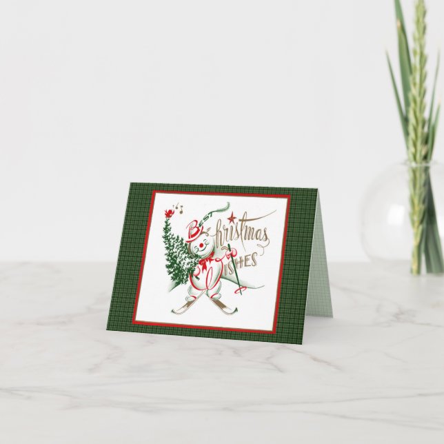 Retro 1940s Snowman Holiday Card (Front)