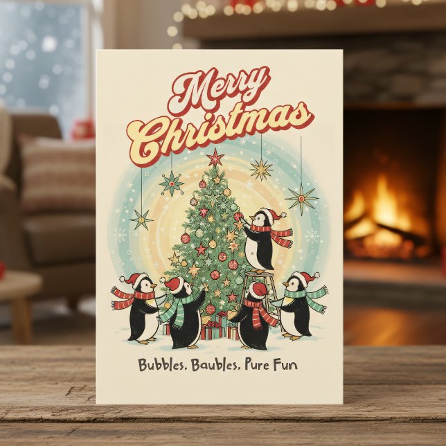 Retro 1950 Christmas Card with Penguins & Tree (Creator Uploaded)