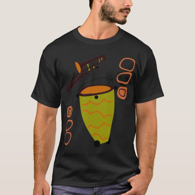 Retro 1950's Abstract Trombone & Bongo Shirt (Front)