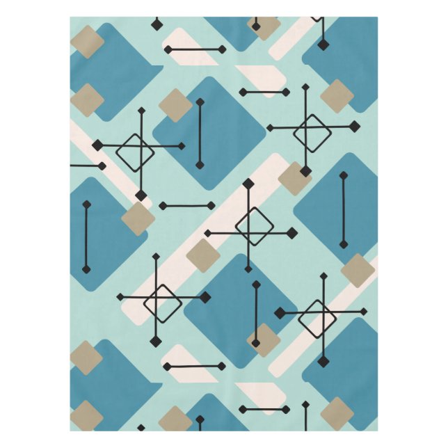 Retro 1950s Art Diamonds Blue Green Tablecloth (Front)