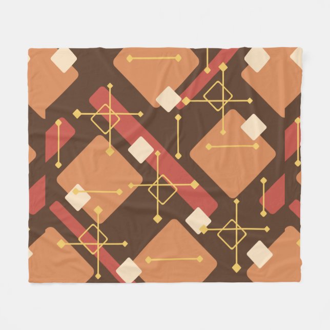 Retro 1950s Art Diamonds Brown Orange Fleece Blanket (Front (Horizontal))