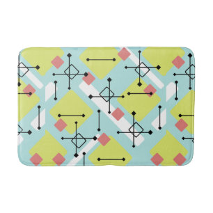Retro 1950s Art Diamonds Mint Green Yellow Bath Mat