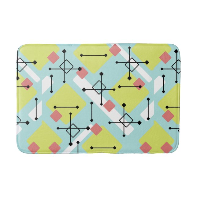 Retro 1950s Art Diamonds Mint Green Yellow Bath Mat (Front)