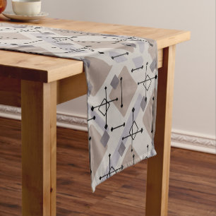 Retro 1950s Art Diamonds Taupe Beige Short Table Runner