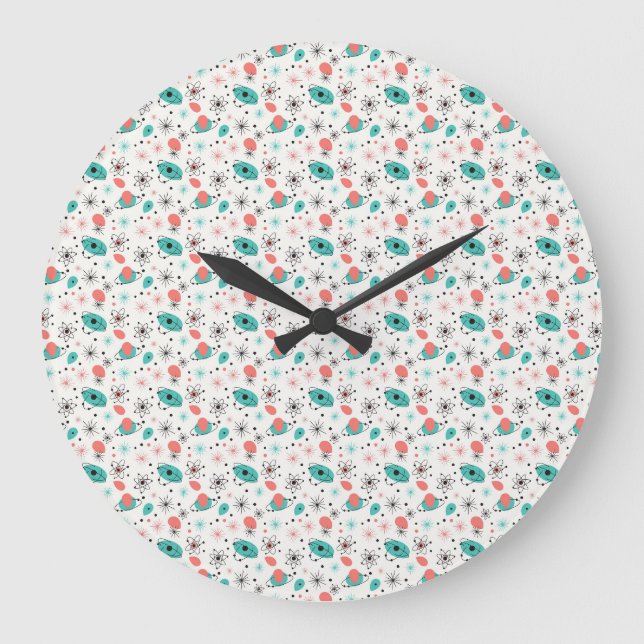 Retro 1950s Atomic Starburst & Orbiting Atoms  Large Clock (Front)