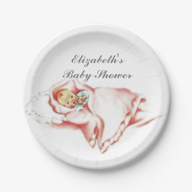 Retro 1950s Baby Girl Shower Paper Plate (Front)