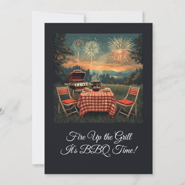 Retro 1950s Backyard BBQ Scene – Nostalgic 4th of  Invitation (Front)