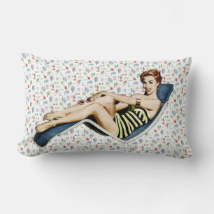 Retro 1950s Beach Pinup Lumbar Cushion