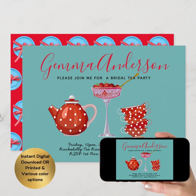 Retro 1950s Bridal Shower Tea Party Rockabilly Invitation (Creator Uploaded)