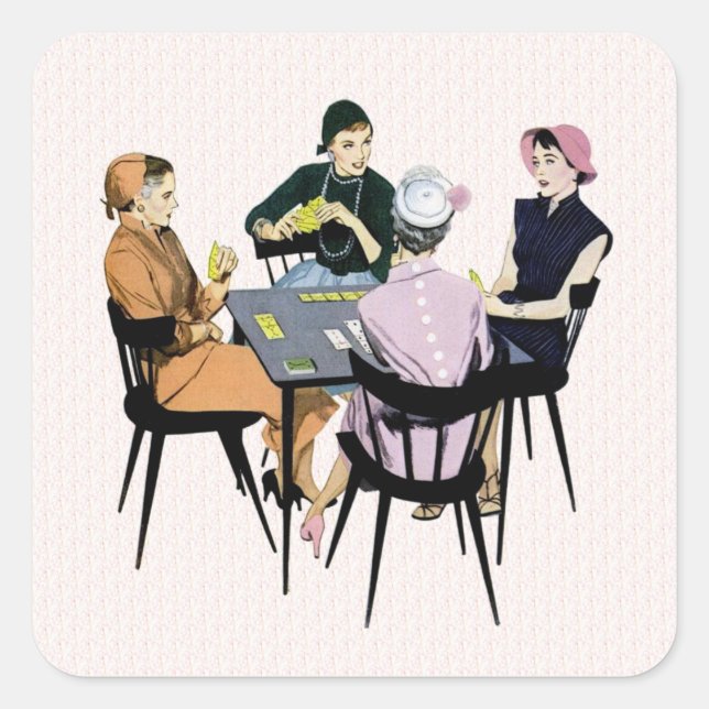Retro 1950s Card Game Square Sticker (Front)